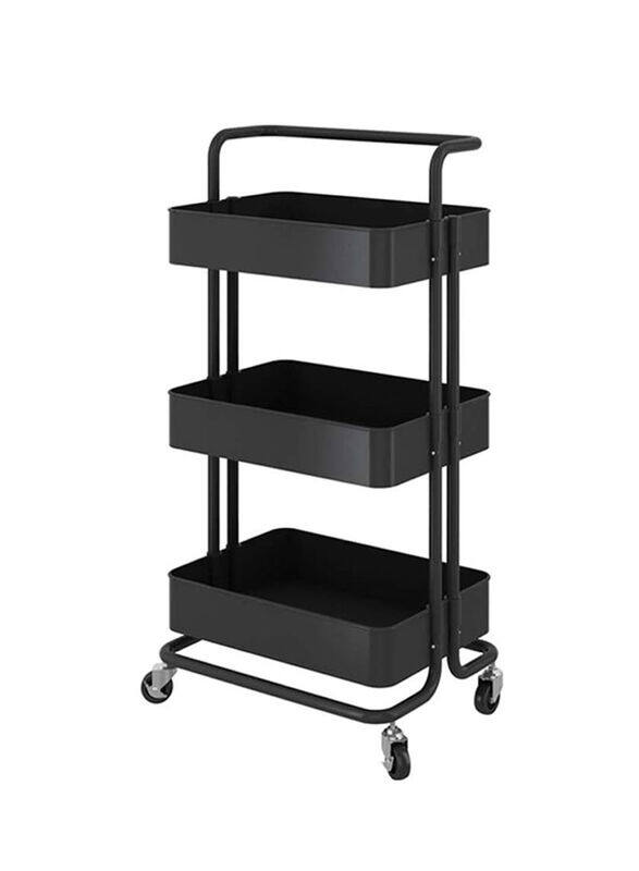 

Roman Gifts 3-Tier Trolley Storage Cart with Rubber Wheels, 43.5 x 33 x 87cm, Black