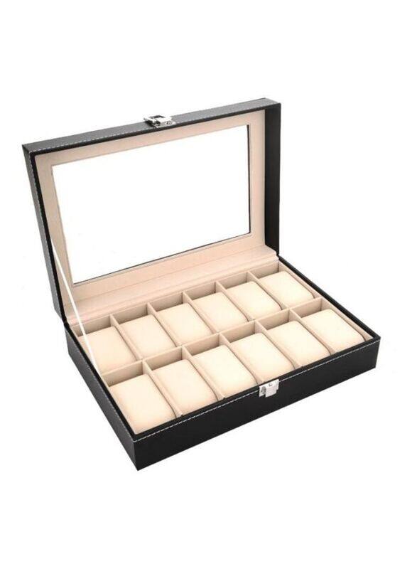 

Generic 12 Compartments Watch Storage Box, Black