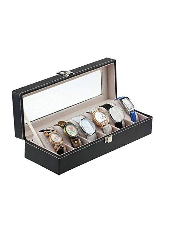

Generic 6 Wrist Watches Box Window Organizer Box, Black