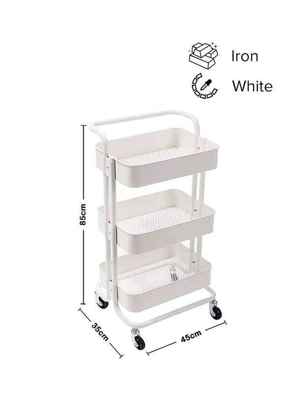 

ALMUFARREJ 3-Tier Multipurpose Rolling Shelves Metal Cart Organizer, White