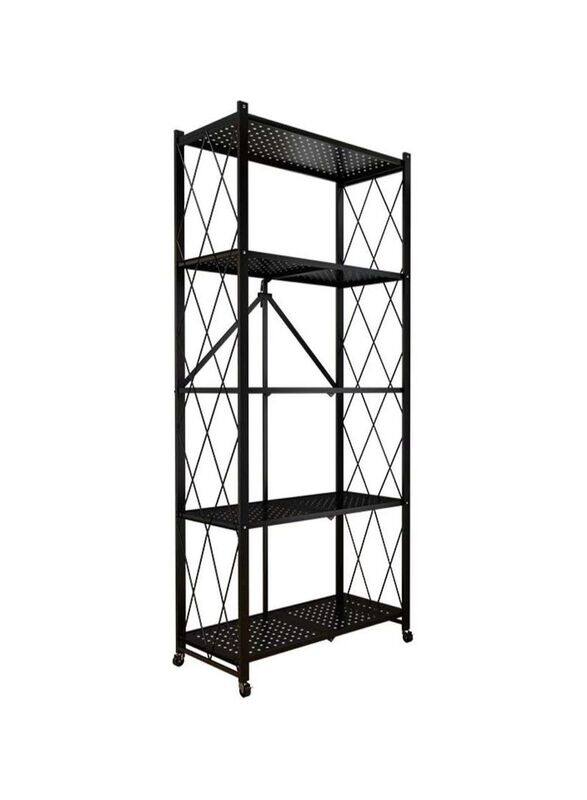 

Generic 5-Tier Foldable Kitchen Storage Shelf Rack With Wheel, Black