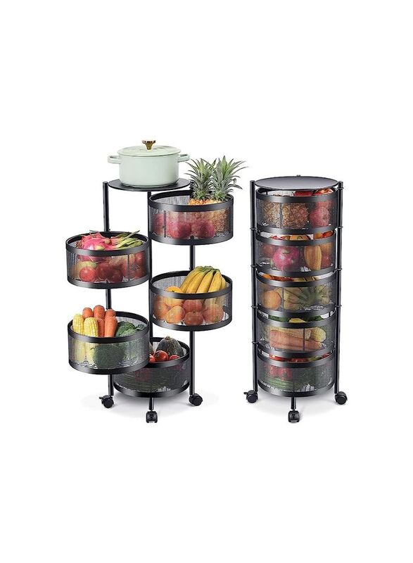 

Blooming Time Steel Round Rotating Multi-Layer Kitchen Storage Shelf, Black