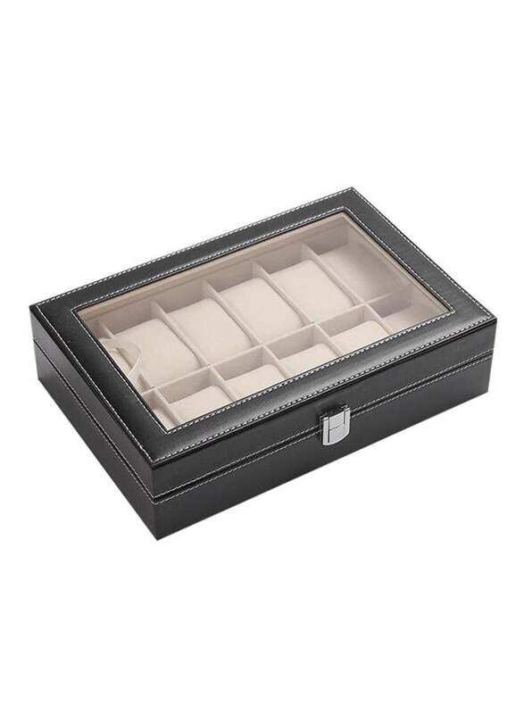 

Generic Men's 12 Compartments See Through Window Watch Box, MWAF84, Black