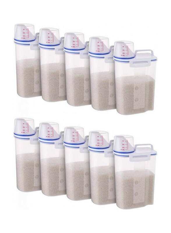 

Margoun 10-Piece Airtight Rice Storage Container Bin with Measuring Cup Set, 2500ml, Clear