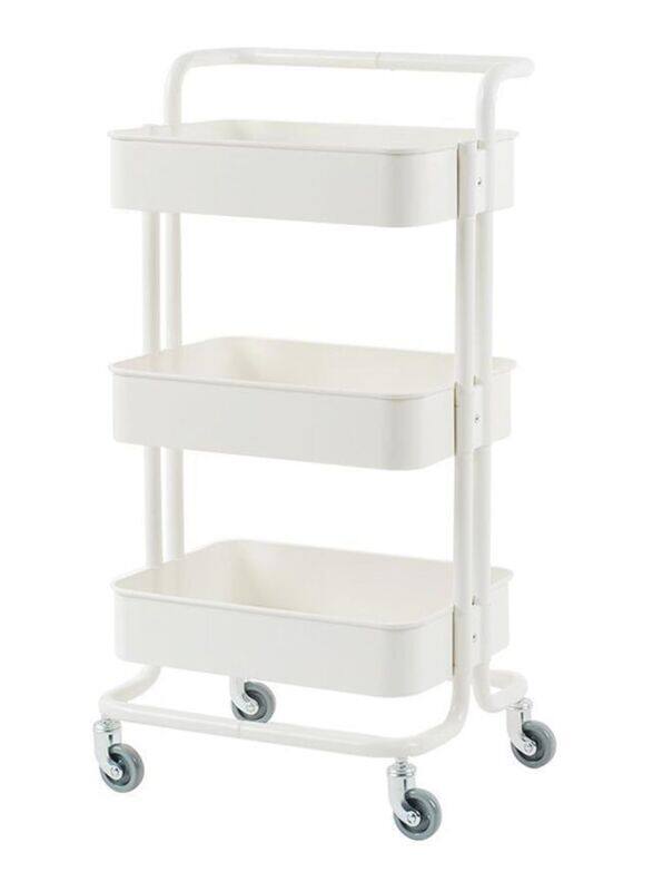 

worlkto 3-Tier Utility Cart Rolling Storage Shelf with Handles 2 Lockable Wheels, 44.5 x 31 x 73 cm, White