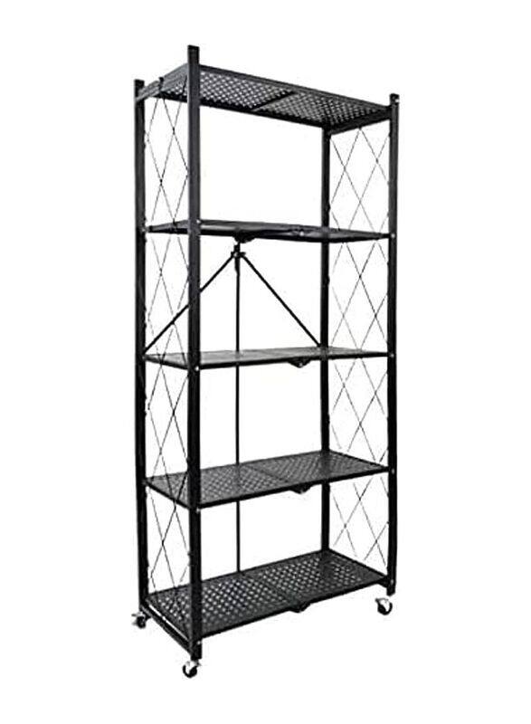 

Generic 5-Tier Metal Foldable Storage Shelves With Caster Wheels, Black