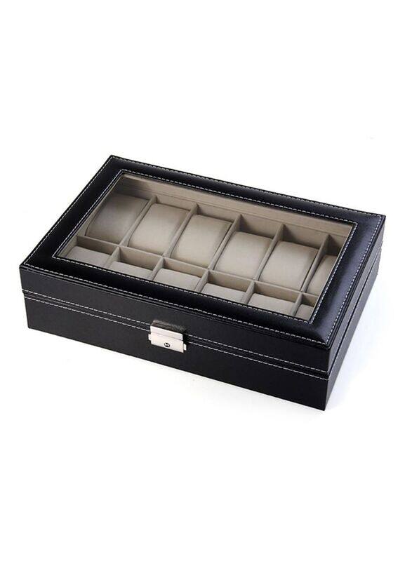 

East Lady 12-Grid Watch Box Organizer, Black