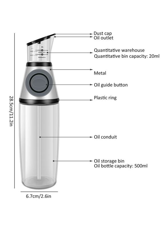 Graduated Oil Bottle, Oil Container Leak-proof 500ml Olive Oil Dispenser,  Quantitative Pressure Oil Bottle