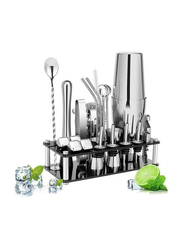 

Generic 23-Piece Stainless Steel Cocktail Shaker Bartender Kit with Acrylic Stand, Silver/Black