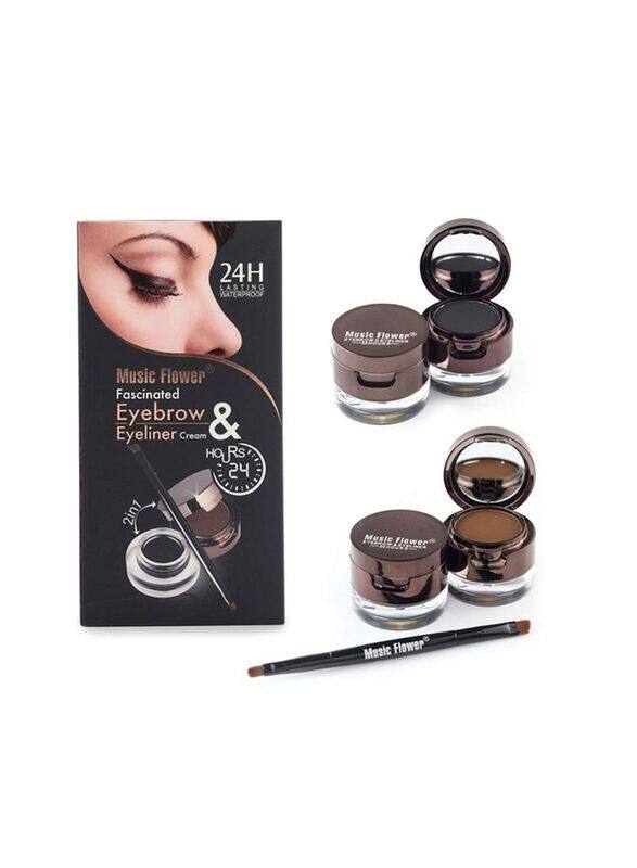 

Music Flower 2 In 1 Fascinated Eyebrow & Eyeliner Cream with Brush Waterproof Eye Makeup Brown + Black 24H Long Lasting, Multicolour