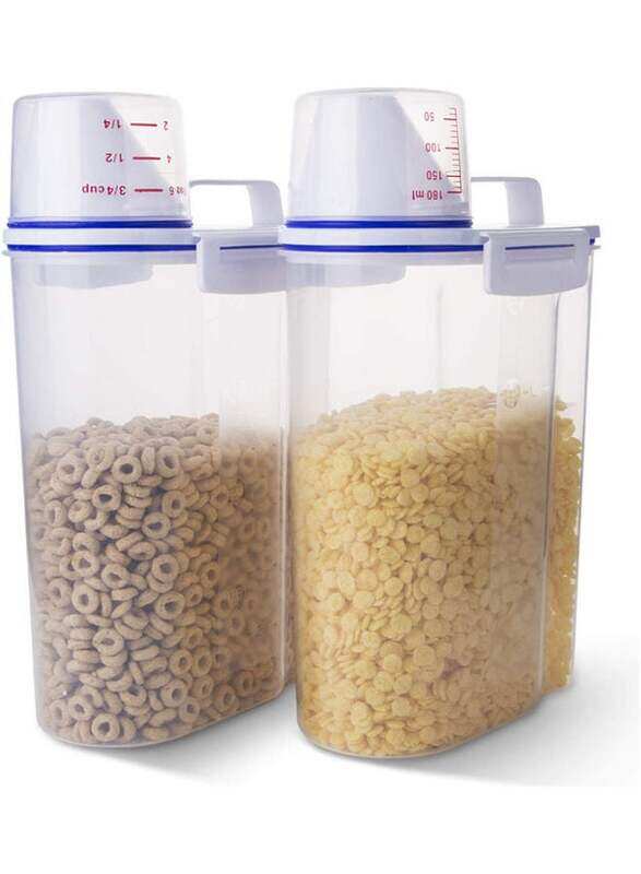 

Margoun Plastic Rice Bean Cereal Storage Container With Measuring Cup Set, 2 x 2500ml, Clear