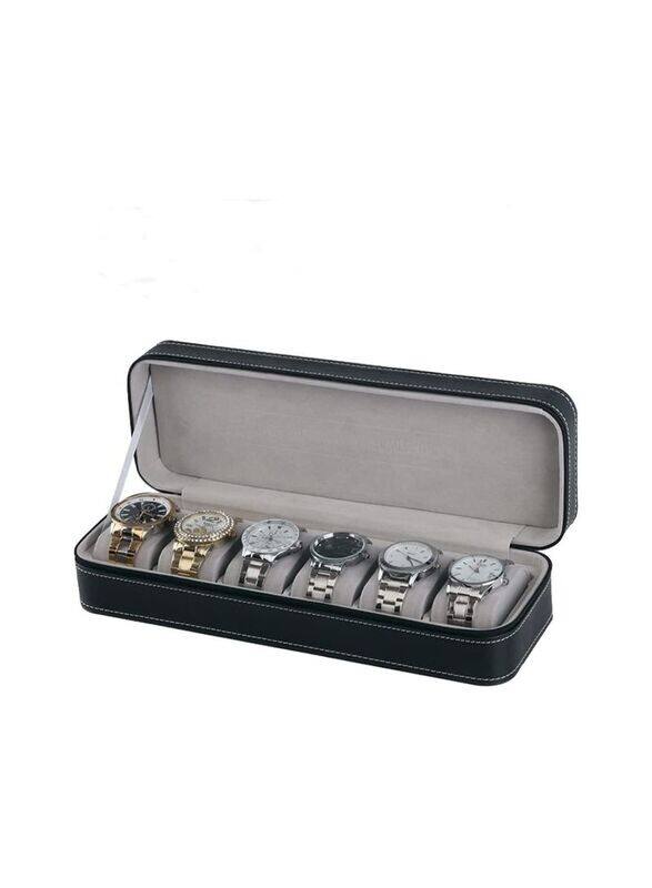 

Blooming Time 6 Slot Portable Travel Zipper Watch Box Case, Black