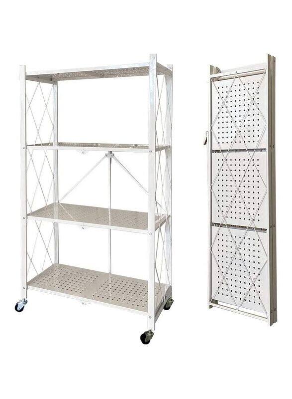 

Generic 4-Tier Foldable Storage Shelf Unit With Wheels, White