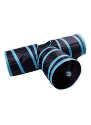 3-Way Foldable Cat Tunnel Toy With Hanging Ball, MY157202, Black/Blue