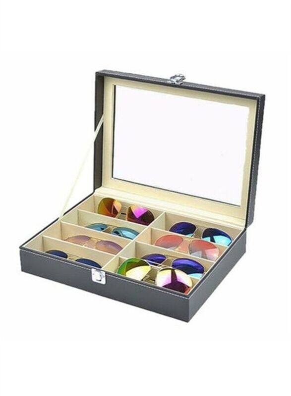 

Generic 8-Grids Sunglass Display Organizer Case With Lock, Black