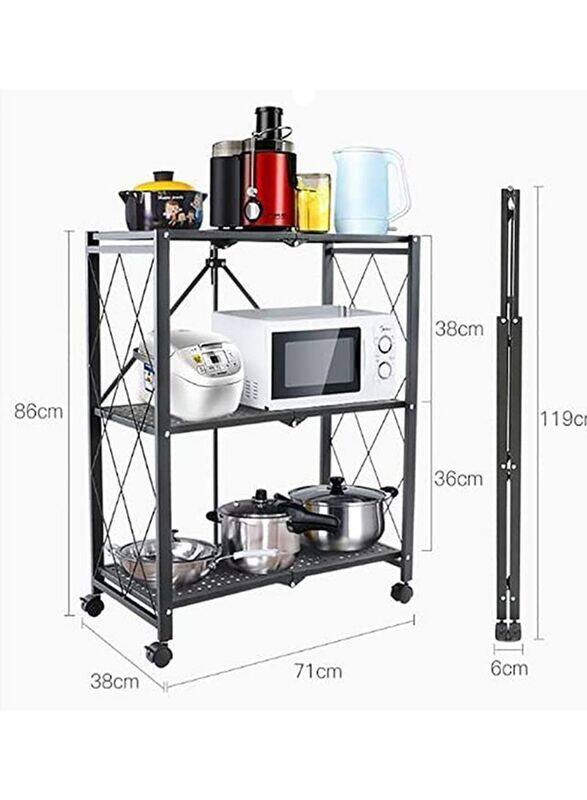 

Generic 3-Tier Metal Rolling Cart Storage Shelves With Wheels, Black