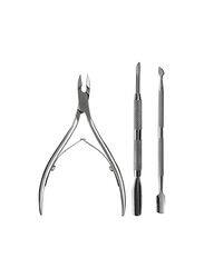 Stainless Steel Cuticle Nipper Clipper Nail Tool Set, 3 Pieces, Silver