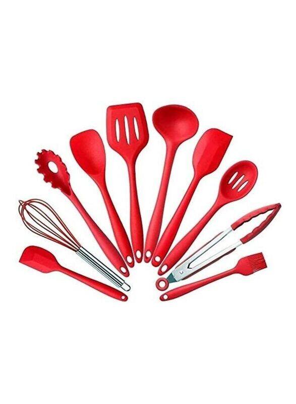 

XiuWoo 10-Piece Silicone Cooking Utensils Set, Red/Silver