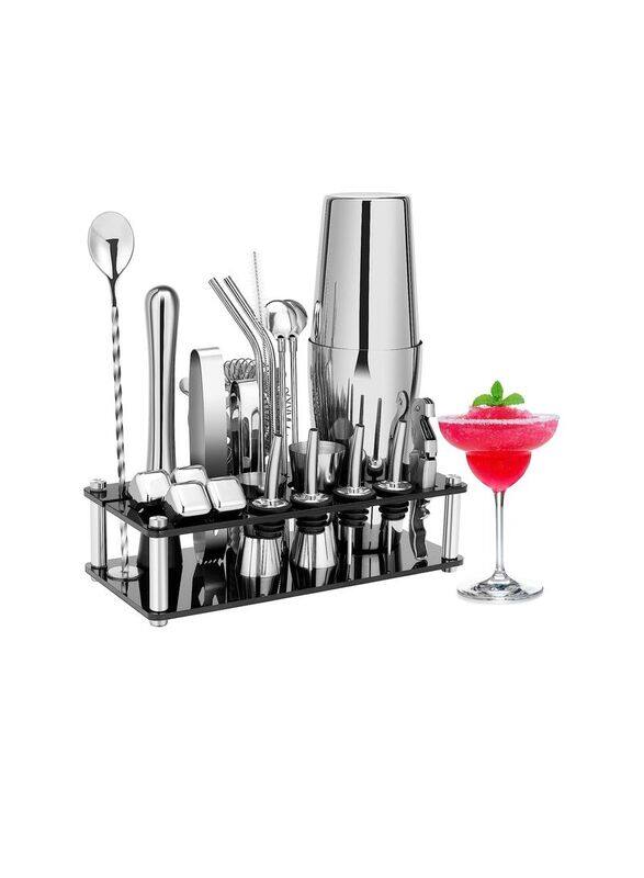 

Generic 23-Piece Stainless Steel Cocktail Shaker Boston Bartender Kit, Silver/Black