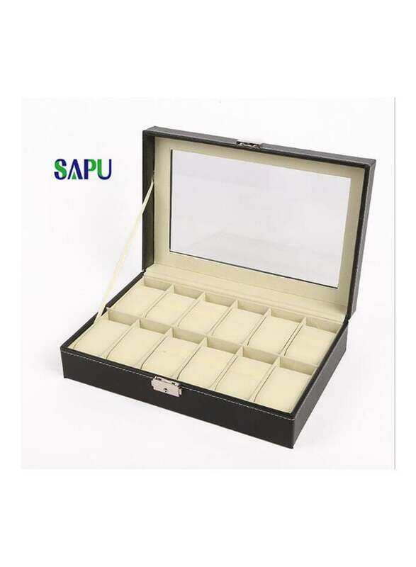 

Sapu 12-Grid Watch Storage Case Box, Black