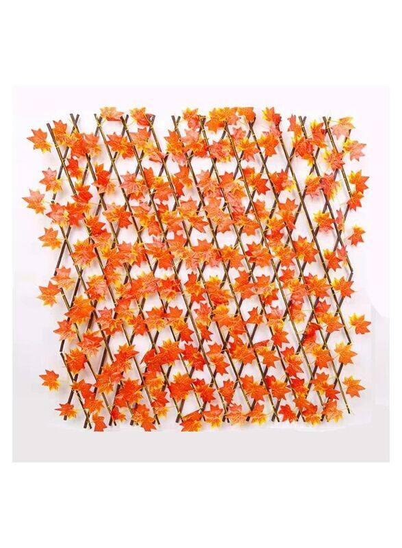 

Blooming Time Bamboo Wooden Fence with Artificial Orange Maple Leaf Expendable Wicker Fence, 120cm, Orange