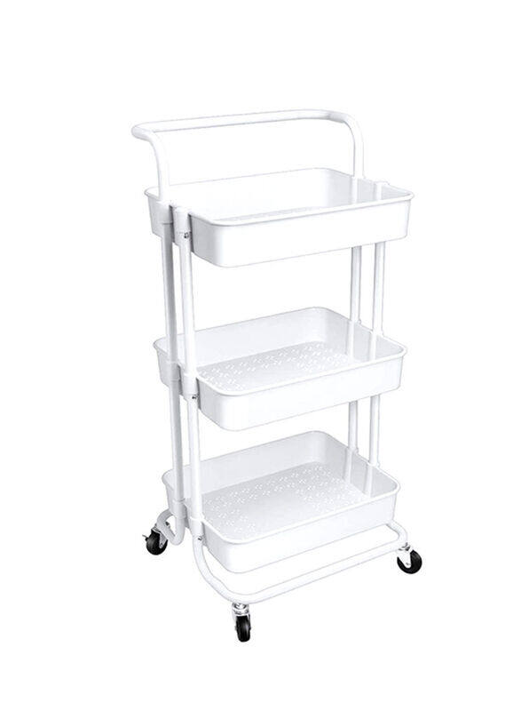 

Roman Gifts 3-Tier Utility Rolling Storage Cart with Handles & Lockable Wheels Pearl, 43 x 36 x 86.5cm, White