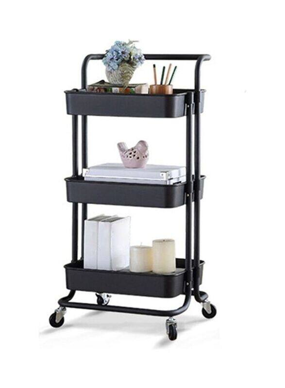 

Generic 3-Tier Rolling Metal Utility Cart On Wheels Moveable Storage Organizer, 44 x 34 x 17.5cm, Black