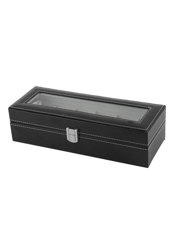 

Generic 6 Grid Casket Winder PU Leather Storage Watch Case, Black