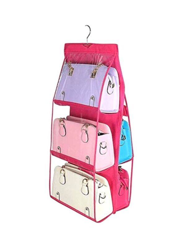 

Y&D Large Foldable Handbag Hanging Storage Bag Organizer with 6 Pockets, 90 x 35 cm, Pink