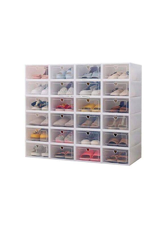 

Generic 12-Piece Transparent Stackable Plastic Shoe Storage Organizer Box, White