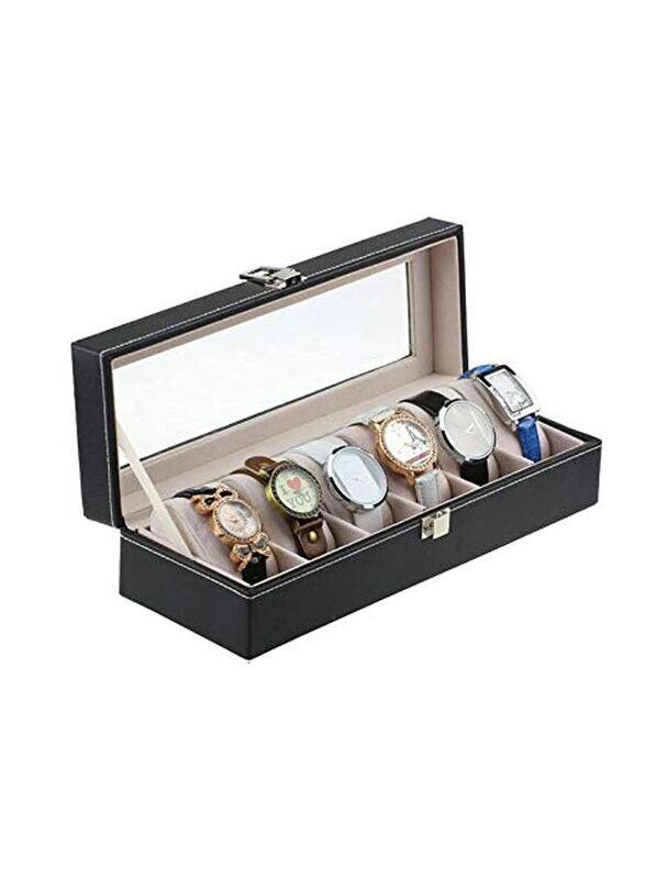

Generic 6 Wrist Watches Organizer Box, Black