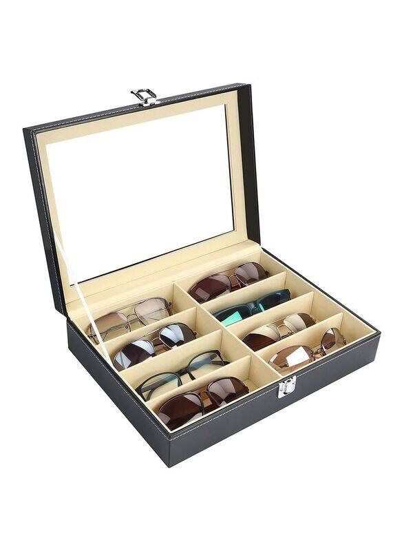 

Generic Eyewear Glasses Box Sunglasses Storage Box And Organizer For 8 Glasses Pu Leather, Black