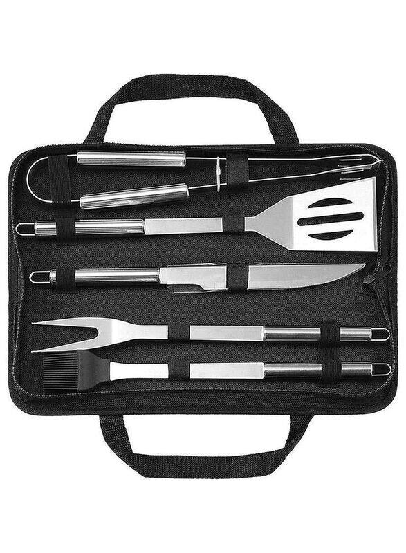 

Generic 5-Piece Stainless Steel BBQ Grill Tool Set, Silver/Black