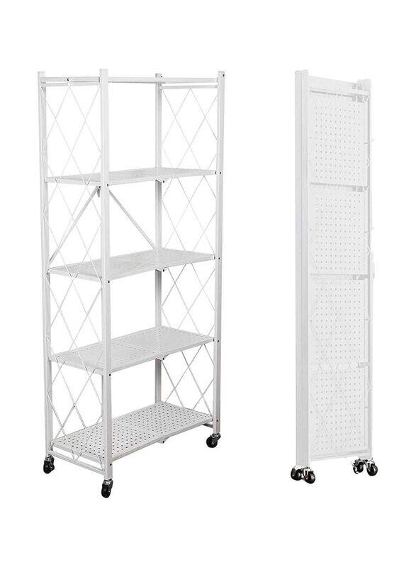 

Generic 5-Tier Heavy Duty Boltless Metal Folding Shelf with Wheels, White