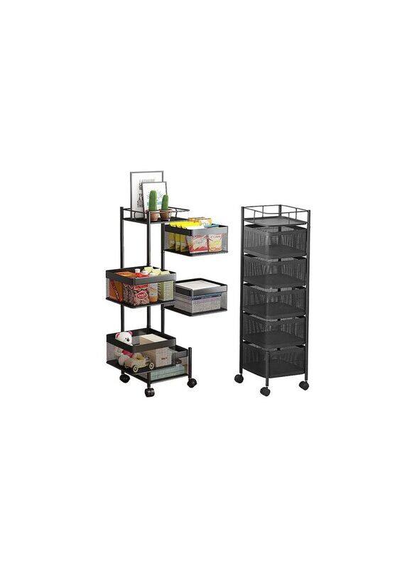 

Generic 5-Tier Square Rotating Kitchen Storage Shelf With Wheels, Black