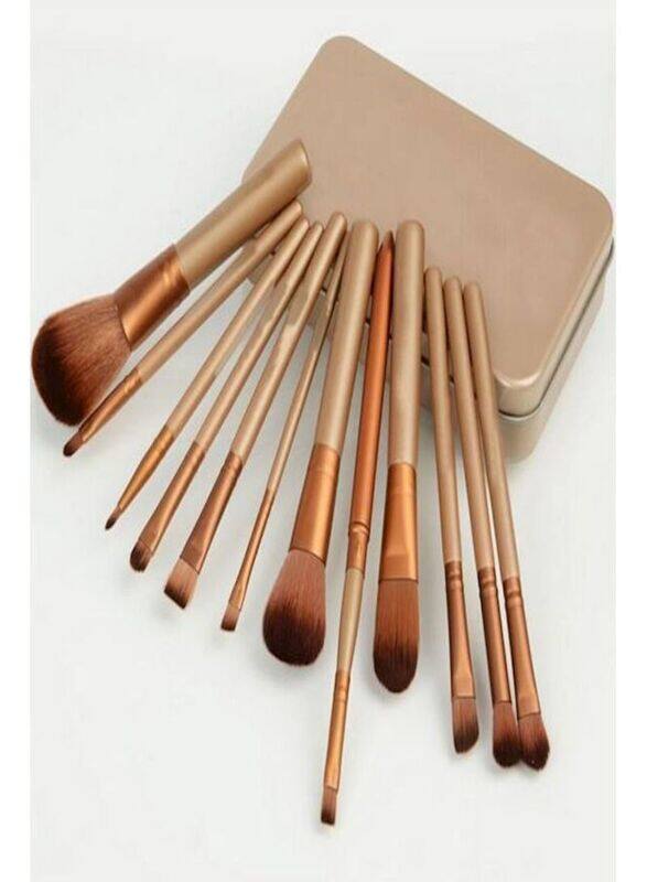 

Generic Makeup Brushes Set with Metal Box, 12 Pieces, Brown