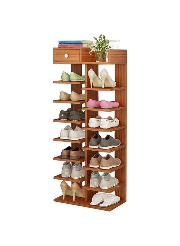 

Generic 8-Tier Multifunction Wooden Sturdy Freestanding Shoe Rack, Brown