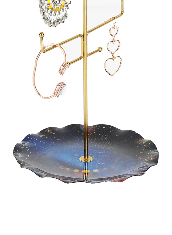 Ambion Women's Jewellery Stand, Metal, 27.5 x 17.5 x 30.5cm, Blue/Gold