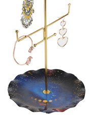 Ambion Women's Jewellery Stand, Metal, 27.5 x 17.5 x 30.5cm, Blue/Gold