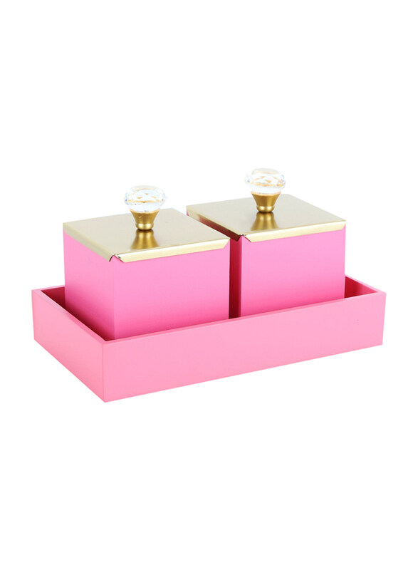 

Generic Mea Dry Fruit Container with 2 Jars & Tray, 3 Pieces, Pink/Gold