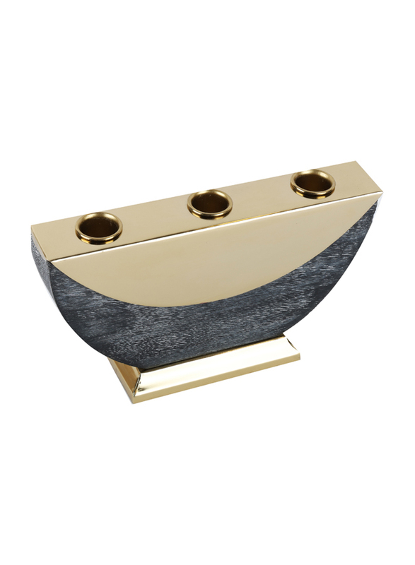 Vonn Wood Candle Holder, Gold Black