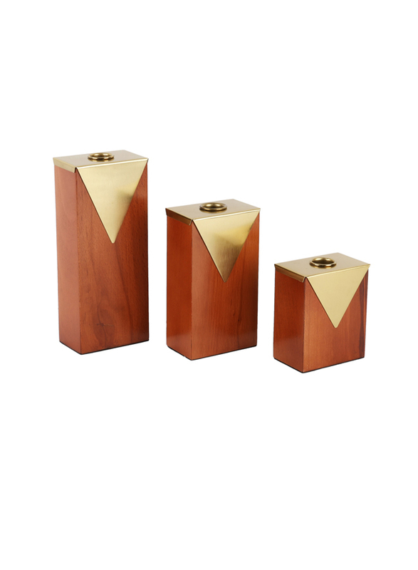 3-Piece Madis Wood Candle Holder Set, Brown