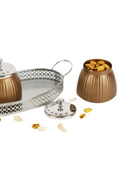 Samelo Cookie & Dry Fruit Container with 2 Jars & Tray, 3 Pieces, Brown/Silver