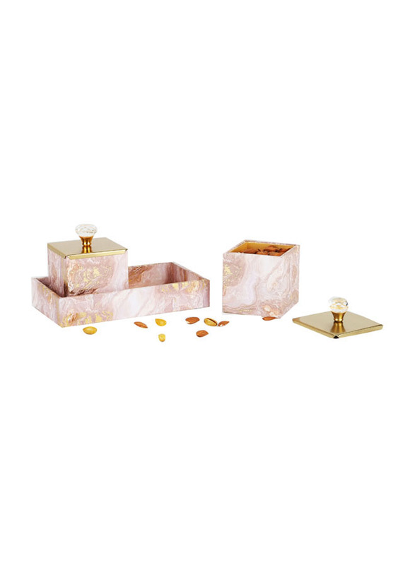 Derby Dry Fruit & Cookie Container with 2 Jars & Tray, 3 Pieces, Stone Pink