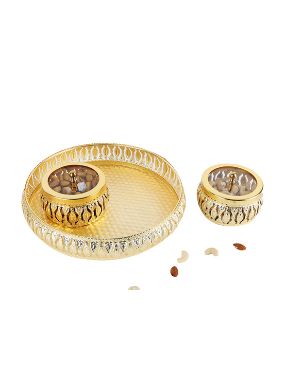 Nimish Dry Fruit Tray with 2 Bowls, Gold