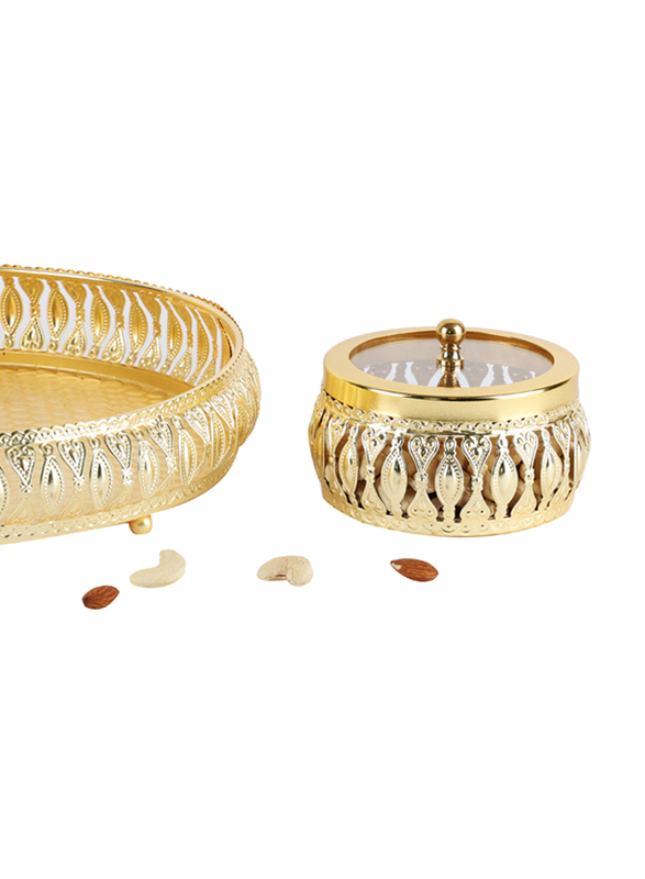 Nimish Dry Fruit Tray with 2 Bowls, Gold