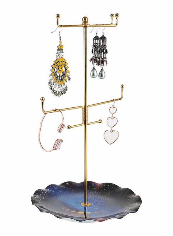 Ambion Women's Jewellery Stand, Metal, 27.5 x 17.5 x 30.5cm, Blue/Gold