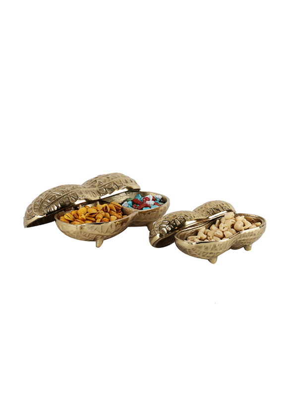 Peanut Shaped Dry Fruit Container, 2 Pieces, Gold