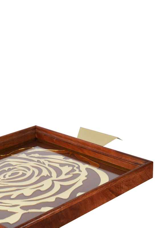 Gina Floral Wood Tray, Gold/Brown