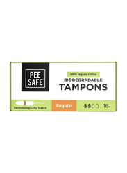 Pee Safe 100% Organic Cotton Regular Tampons, 16 Pieces